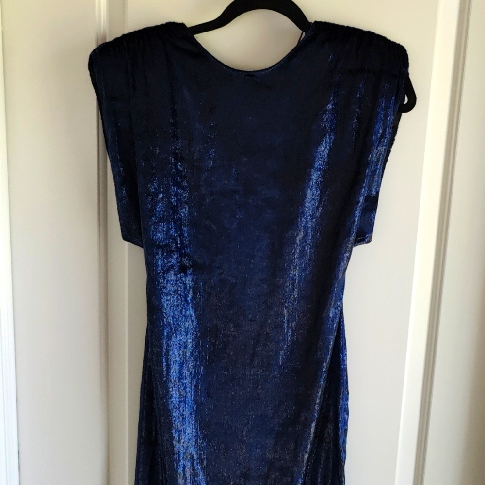 ZARA Elegant Navy Blue Velvet Maxi Dress NWT